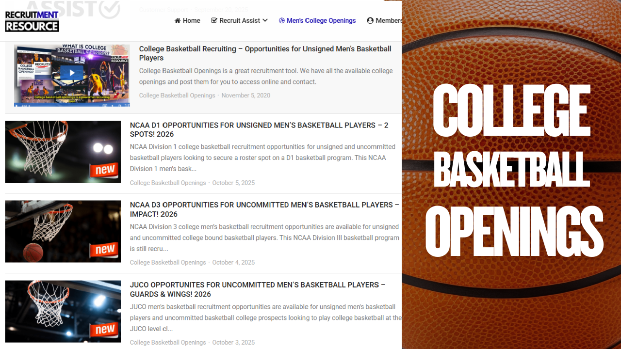 Verified College Basketball Openings – NCAA, JUCO, NAIA