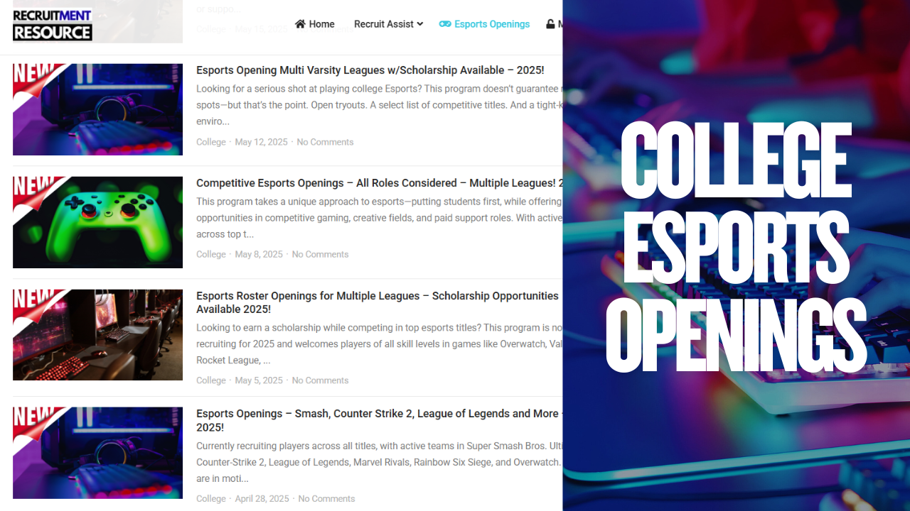College Esports Recruiting Openings – Verified Roster Spots (D1–JUCO)