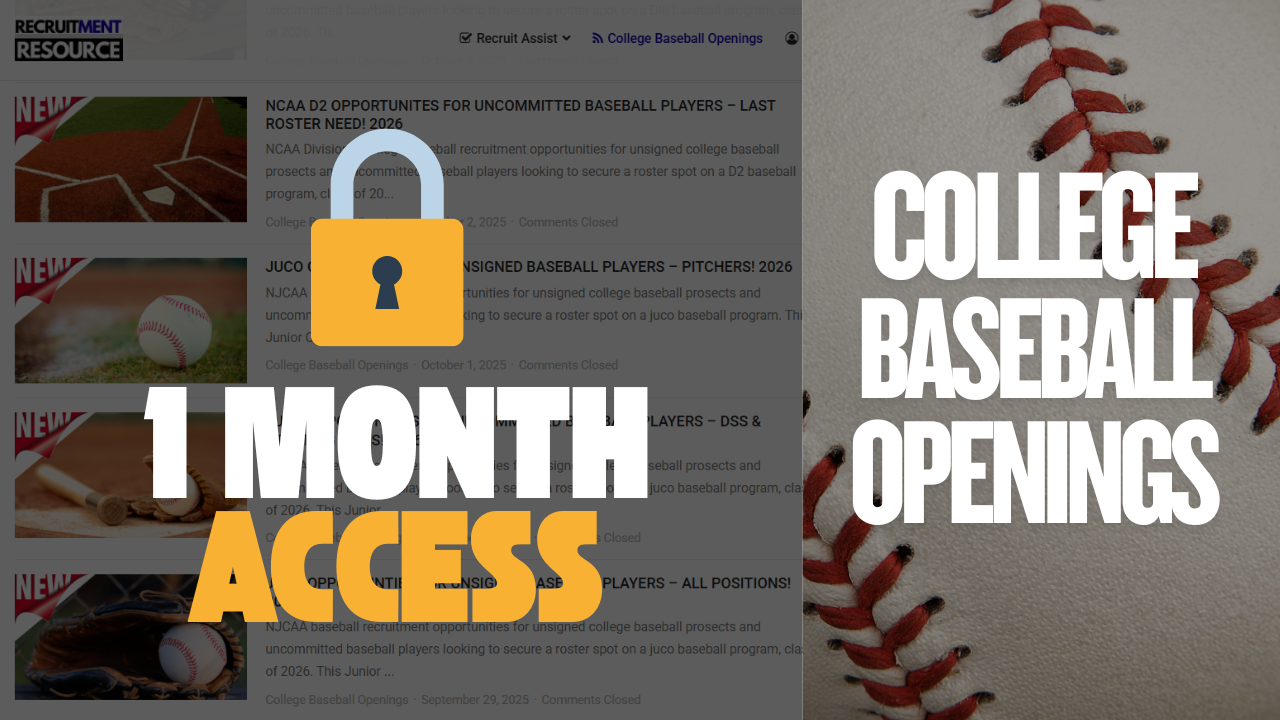 1-Month Access to Verified College Baseball Recruiting Openings