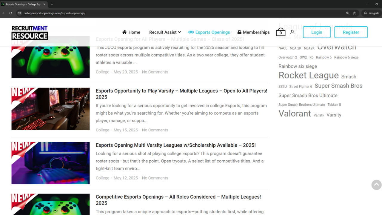 College Esports Openings Website 