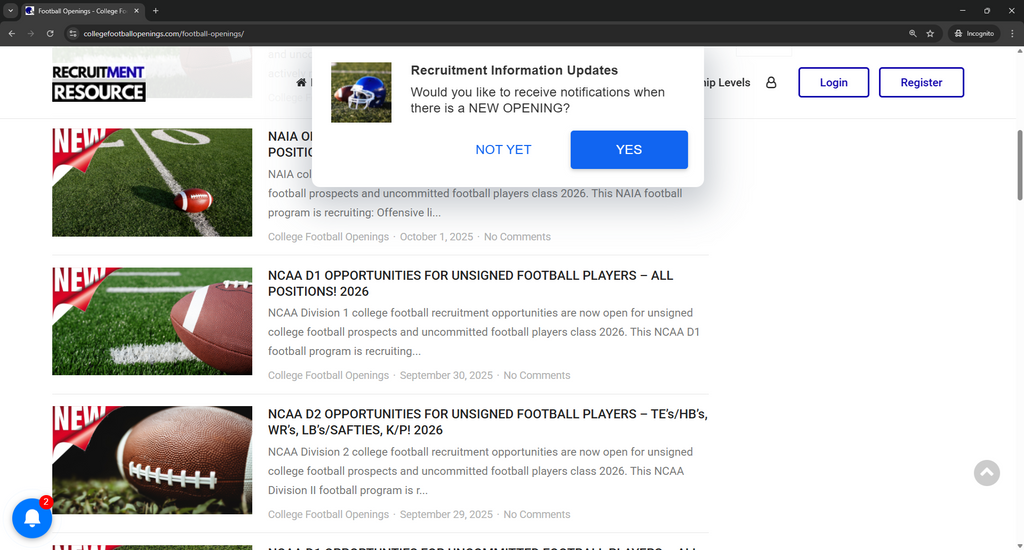 College Football Openings website