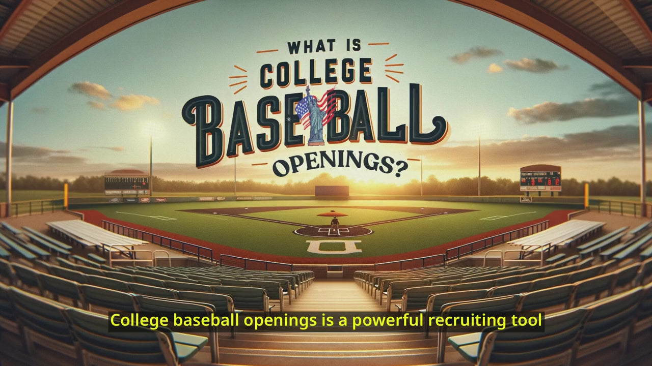 Explainer video demonstrating how to use College Baseball Openings — includes daily roster updates across NCAA, NAIA, and JUCO programs with search filters by position and class year.