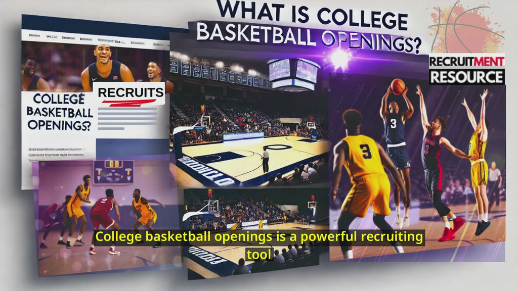 Explainer video thumbnail showing how College Basketball Openings works — includes real-time NCAA D1, D2, D3, NAIA, and JUCO roster updates for high school and transfer players.